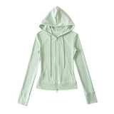 Korean Small Man Standing Thin Hooded Zipper Coat + Loose Feeling Loose Draw Rope Broad Leg Trousers Two Sets Of Women