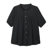 Black Round Collar Lotus Leaf Side Short-Sleeved Fat Man Shirt Women 2026 Thin Ocean Gas Age Loose Thin Leisure