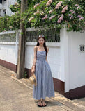 Lattice Bra Dress A Word Shoulder Dress Women's Summer French Temperament Design Feel Waist Seaside Holiday Long Skirt