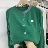 Autumn And Winter New Korean Version Of Love Color Patch Loose Bottom Long-Sleeved Knitted Shirt Shirt Women's Clothing