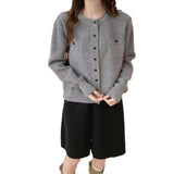 Autumn Knitted Top Casual Slimming Single Row Multi-Buckle Fashion Fake Pocket Knitted Long-Sleeved Shirt Woman