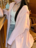 Autumn And Winter Soft Imitation Water Velvet Hooded Knitted Cardigan Women's Style Lazy Style Loose Long Thick Sweater Coat