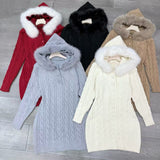 Pure Hot Girl Hooded Knitted Dress Women 2025 Autumn And Winter New Thickened Waist Long Sweater Skirt
