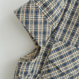 Korean Retro Polo Collar Throum Thin Plaid Shirt Short Temperament Casual Chic Hot Girl Dress Woman