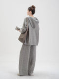 Fashion Loose Hooded Knitted Cardigan Dress Casual Straight Broad Leg Pants To Keep Warm Two Sets Of Women