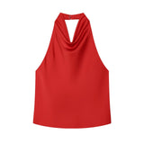 Spring New Sleeveless Silk Stise-Sensitive Hanging Neck Collar Top 2231399