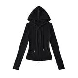 Korean Small Man Standing Thin Hooded Zipper Coat + Loose Feeling Loose Draw Rope Broad Leg Trousers Two Sets Of Women
