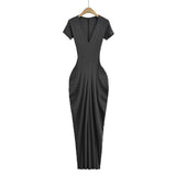 Spice Girls Folded Bag Hip Dress 2025 Summer New Temperament V-Neck Body To Close Short-Sleeved Dress