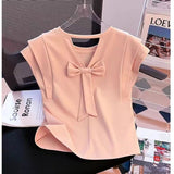 French Sweet Flying Sleeve T-Shirt Girl 2025 Summer New Back Bow Knot Chic Beautiful Little Blouse