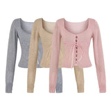 The Bow Tie U-Necked Long-Sleeved Knitted Shirt Women's Spring And Autumn Design Sense Slimming Inside The Elastic Bottom Top
