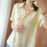 New Leisure Short-Sleeved Shirt Women's Loose Double Pocket Thin Bag Mid-Sleeve V-Neck Shirt Woman In The Summer Of 2025