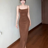 French Curry Sling Dress Women's Summer Mesh To Receive Waist-Repair Skirt Pure Desire Tight Ass Long Skirt