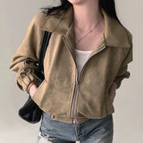 Korean Chic Autumn French Retro Collar Zipper Style Loose Long-Sleeved Short Jacket Jacket