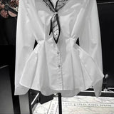 Silk Scarf With Long-Sleeved Shirt Women's Autumn New High-End Design Temperament To Reflect The Waist Thin Shirt Spring And Autumn Shirt Tide
