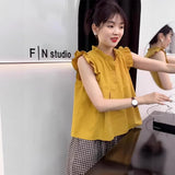 Fresh Wooden Ears Flying Sleeve Shirt Women Summer Wear A Small Romantic French Age-Reared Doll Top