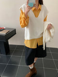 Early Autumn Wears The 2025 New Korean Design Sense Loose Collar Knitted Shirt Folded Two Sets Of Vest