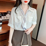 2025 Shirt Women Short Sleeve Summer Chic Pocket Polo Shirt Small Fragrant Fashion Casual