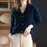 2025 Retro Spring And Autumn Solid Color New Knitted Cardigan Casual Free-Fitting Loose Coat Woman