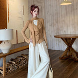 Temperament Sexy Ribbon V-Neck Pure Long-Sleeved T-Shirt Girl Autumn Hottie Slimming Top Niche