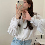 V Collar Wood Ear Soak Sleeve Shirt Female Spring And Autumn Temperament Korean Chic Top Elegant French High-End Feel Top