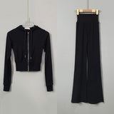 Set Small Coat T-Shirt Zipper Long-Sleeved Woman + Tight Belt Trousers Casual Set Trousers Korean New