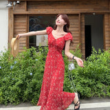 Design Sense To Reduce The Age Of The Broken Flower Bubble Bubble Sleeve Dress Women's Summer 2025 New Waist Small Korean A-Shaped Long Dress