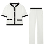 Colored Short-Sleeved Suit Jacket 8317696 High-Waisted Sleeves Casual Straight Trousers 8316696 Set