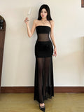 Seaside Holiday Wind Perspective Network Yarn Chest Skirt Design Sense Of Temperament Long Dress Travel To Take Good-Looking Skirt