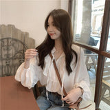 Spring Korean Bubble Shirts Small New 2025 Summer Summer Chiffon Shirt Women's Little Ocean