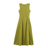 Summer New Solid Color Sleeveless Collar Fan Flute Dress 6962030