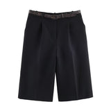 BSK&TRAF Women's Clothing Spring 2026 Commuter Wind With Belt Long Leisure Shorts 1478321 High Waist