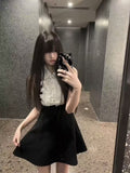 Rich Family Gold High-End Black Sleeveless Vest Dress Summer Lace Design Feeling Waist Word Fluffy Skirt