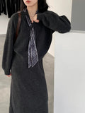 Autumn And Winter Wear Suit Women 2025 New Korean Design With Silk Scarf Knitted Sweater Half Dress Two Sets