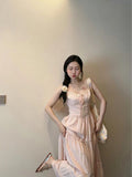 Sweet And Pure-Style Pink Lace Spliced Sling Dress Female Student Summer Design Feel Waist-Covered Dress