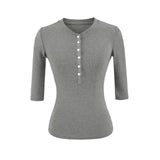 Basic Henry Single Buckle T-Shirt Girl In Early Autumn Casual Skinny Hottie Bottom Top