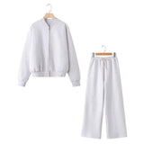 Zippered Bomber Jacket-Style Tunic 3399802 Loose High-Waisted Velvet Trousers 3199800