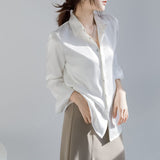 2026 Autumn New Simple Temperament Commuter Professional Shirt Women Silk Silk High Sense Of Urban Style Long Sleeve Shirt