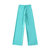 Korean Small Man Standing Thin Hooded Zipper Coat + Loose Feeling Loose Draw Rope Broad Leg Trousers Two Sets Of Women