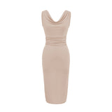 French Temperament Collar Sleeveless Dress Women's Summer Folding Waist High Sense Body Bottom Bag Long Skirt