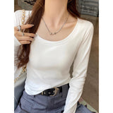92 People Cotton 8 Spandex U Collar Shoulder Long Sleeves Plus Velvet T-Shirt Girl Body Autumn And Winter Big Neck Collar Inside The Top