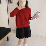 Autumn And Winter New Small Fragrant Wind Collar Showing Thin Soft Long Sleeve Top Casual Set Loose Multi-Buckle Knitting Top Tide