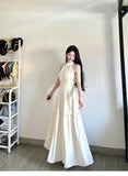 French White Hanging Neck Dress Summer New Waist Temperament Super Fairy Holiday Style Sleeveless Long Skirt