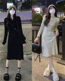 Pit-Knitted Dress With Coat Women's Autumn And Winter Small In The Long Over-Knee Skirt Skirt