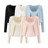 Pure Sexy Lace Side Two Sets Of Long-Sleeved T-Shirt Women's Autumn New Unique Beauty Short Dress