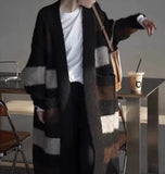 Mid-Autumn 2025 New Lazy Windy Mid-Changed Long-Striped Thick Sweater Knitted Jacket Woman