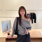 Sweater Casual Loose-Fraged Knitted Shirt New Fashion Temperament Long-Sleeved Knitted Shirt Woman