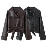 New Double-Dbutled Belt Short Leather Jacket Jacket In Autumn