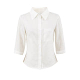 Clip Single Buckle Seven-Sleeve Linen Shirt Spring New Ocean Qi Repair Waist Solid Color Casual Top