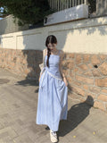French Blue Lattice Shoulder Bra Slings With Joint Dress Women's Summer 2026 New Seaside Resort Dress