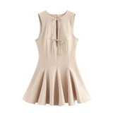 Spring New Wide Swing Bow Trim With Sleeveless Dress 4661316